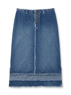 Y2K Steampunk Me and You Distressed Denim Maxi Skirt Raw Trim Deconstructed Boho